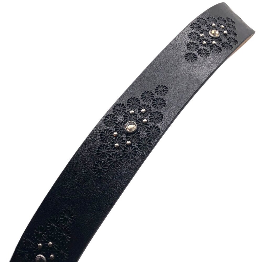 RELIC Black Faux Leather Belt | Floral Embossed Studded Rhinestone | Size M